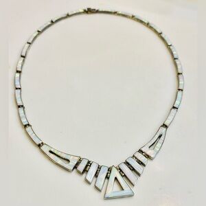 Vtg Navajo Sterling Silver  Opal Inlay Choker